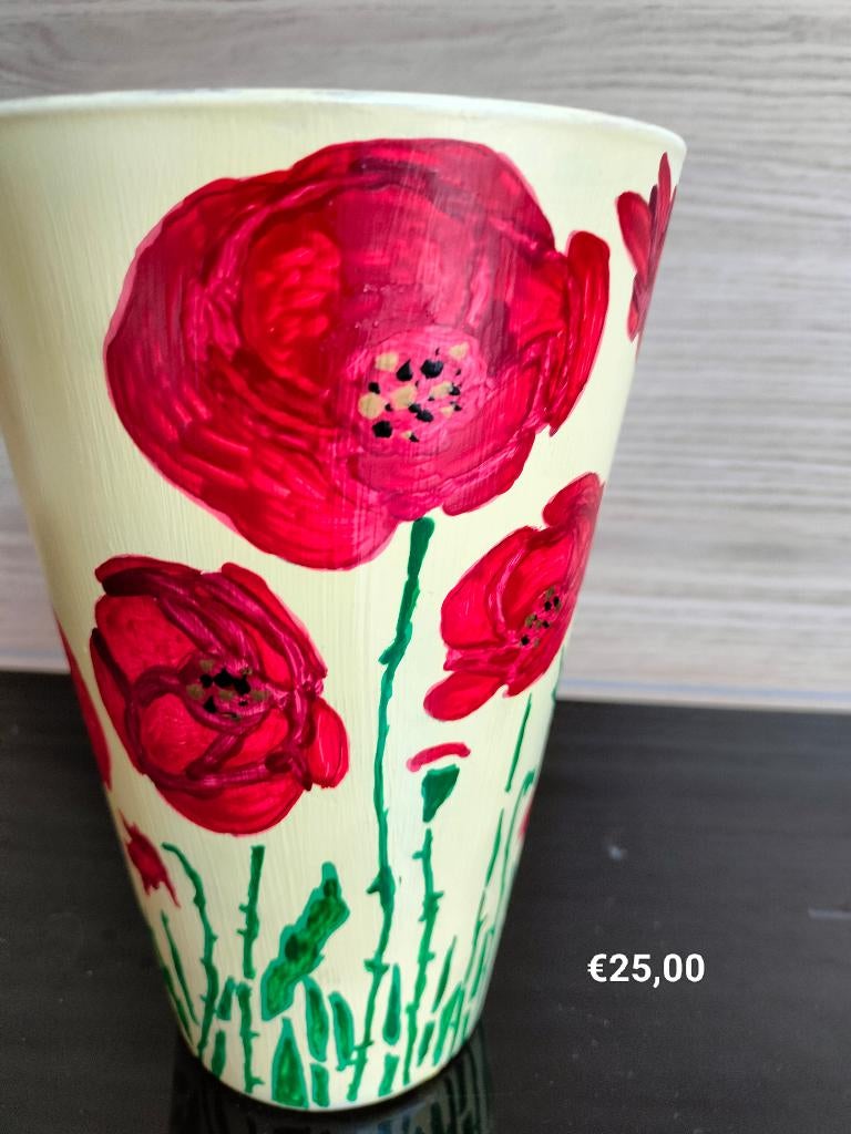 Handbeschilderde vaas, Huis en Inrichting, Woonaccessoires | Vazen, Overige kleuren, Ophalen of Verzenden, Minder dan 50 cm, Glas