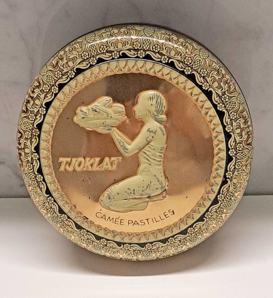 Vintage blik/trommel Tjoklat Camée Pastilles, Ophalen of Verzenden, Gebruikt, Overige