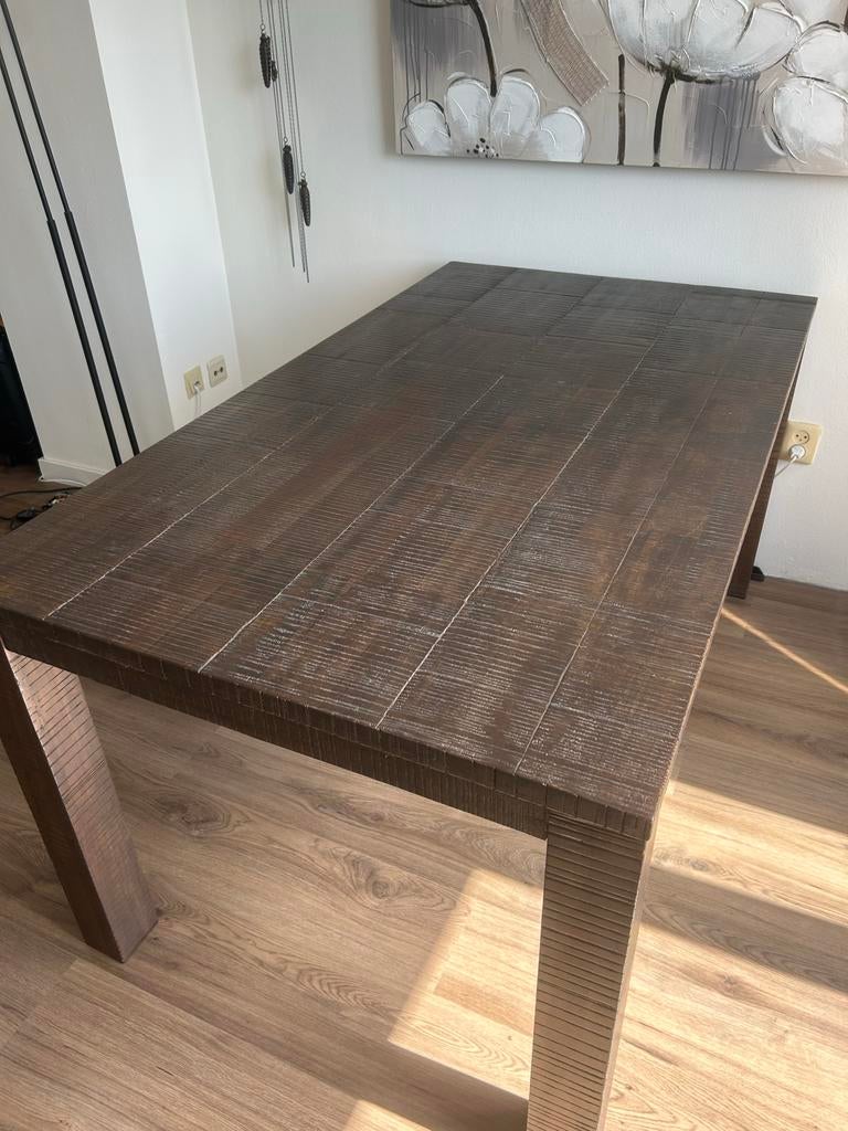 Robuuste acacia houten eettafel, Huis en Inrichting, Tafels | Eettafels, Ophalen, 50 tot 100 cm, Zo goed als nieuw, 150 tot 200 cm