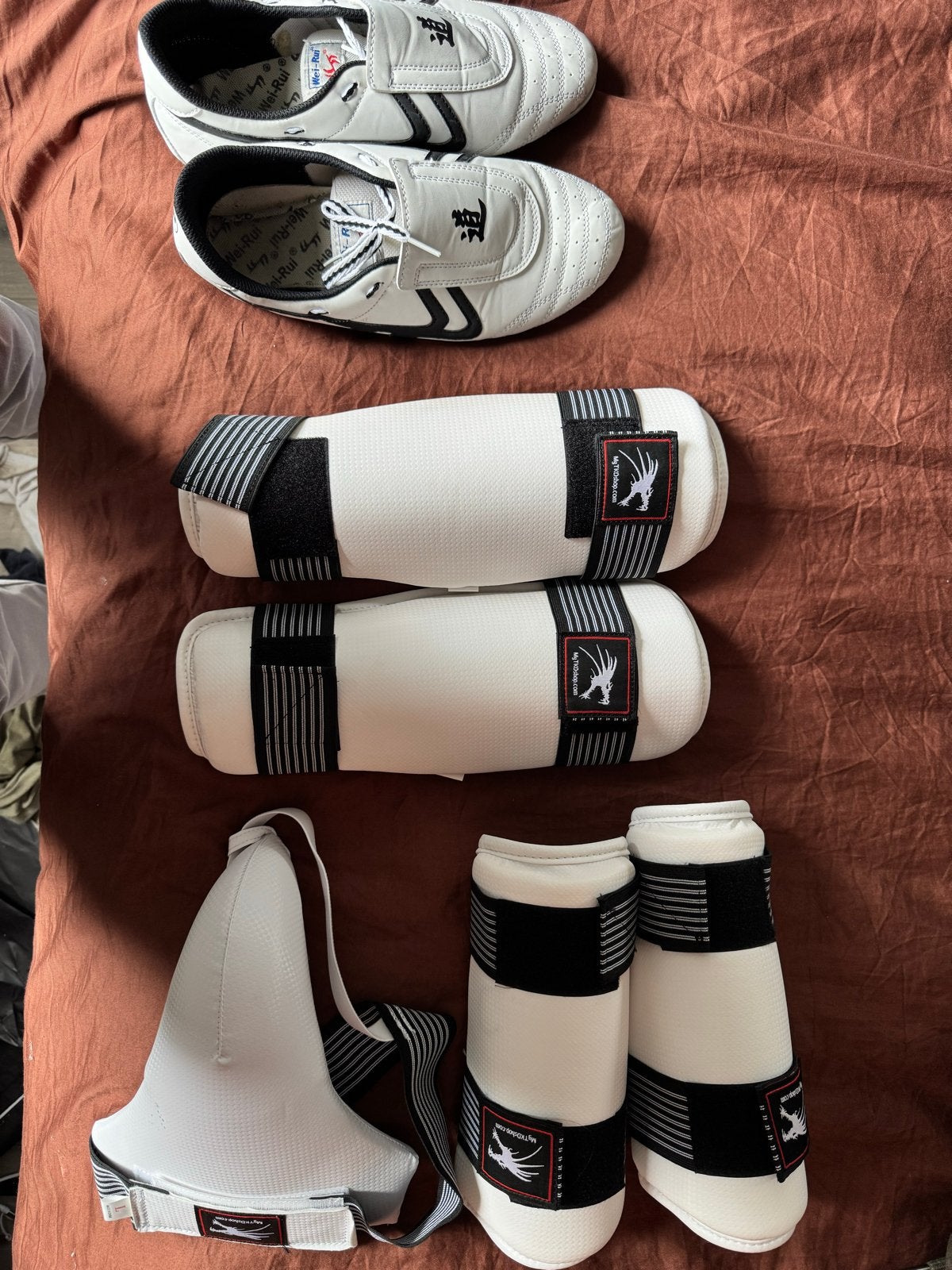Taekwondo bescherming en schoenen - Zo goed als nieuw, Ophalen, Taekwondo, Maat L, Vechtsportschoenen