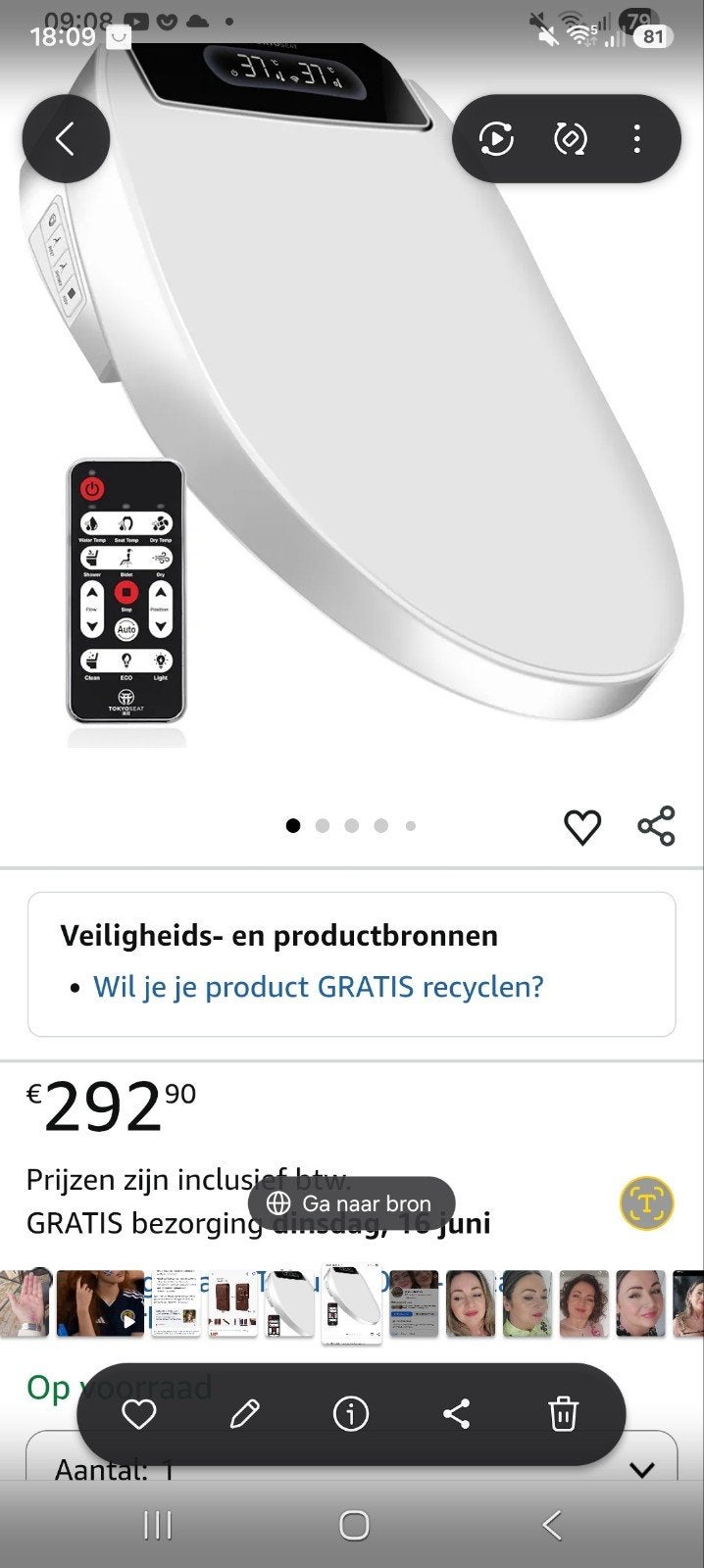 Nieuwe Bidet WC Bril met Afstandsbediening, Ophalen, Nieuw, Toilet