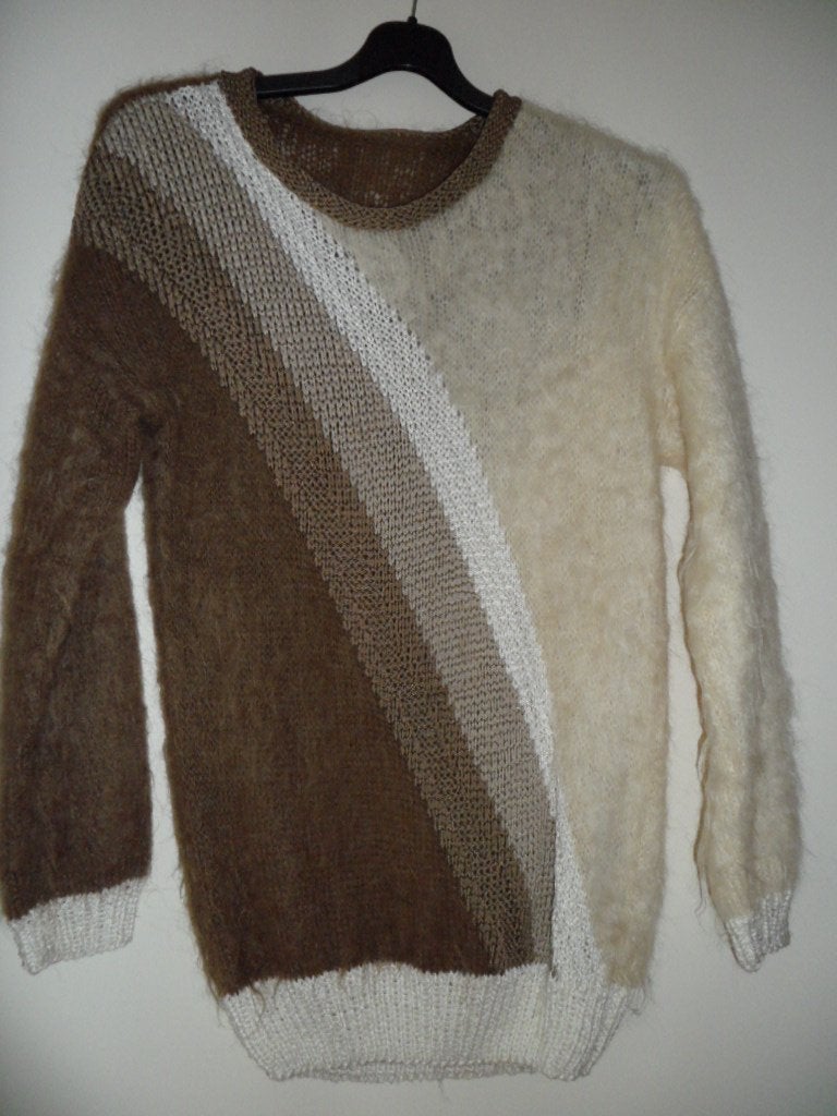 Gebreide trui met strepen - Bruin, beige, wit, Maat 38/40 (M), Meerkleurig, Ophalen of Verzenden, Onbekend
