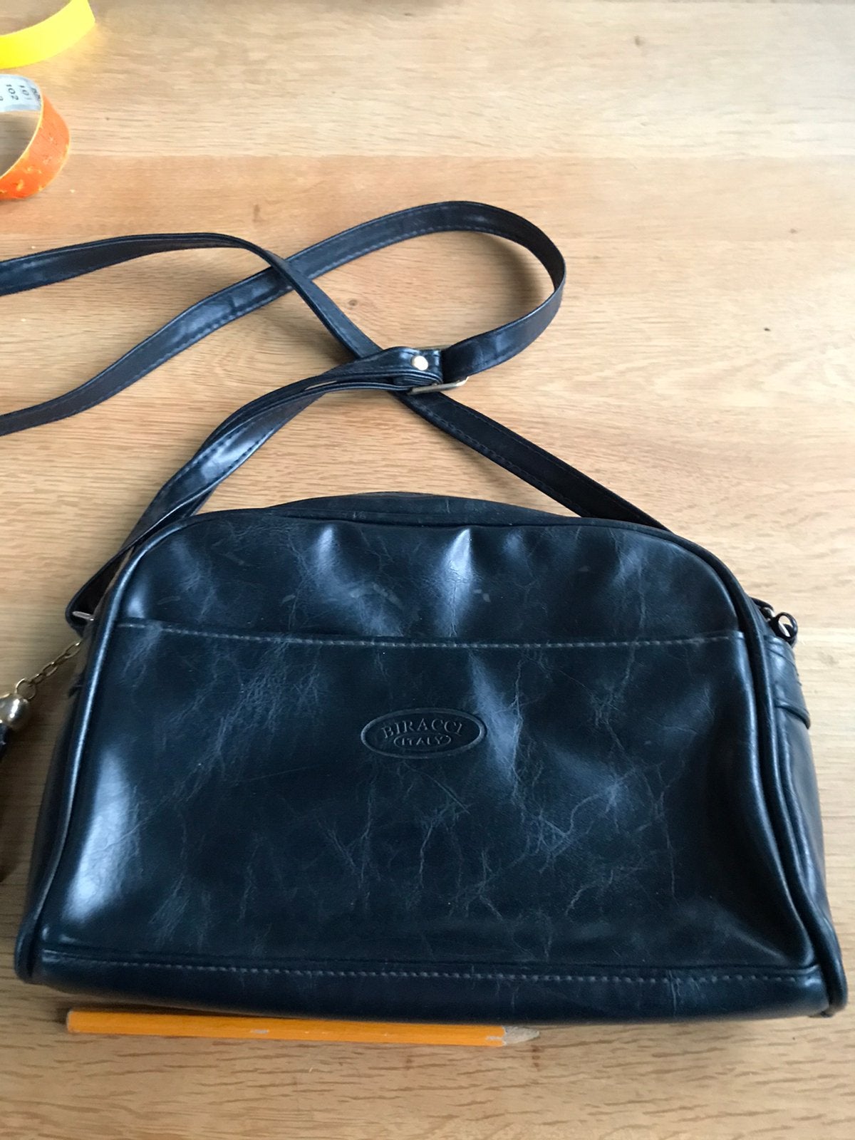 Vintage blauwe schoudertas , merk Biracci, Sieraden, Tassen en Uiterlijk, Ophalen of Verzenden, Gebruikt, Blauw, Schoudertasje