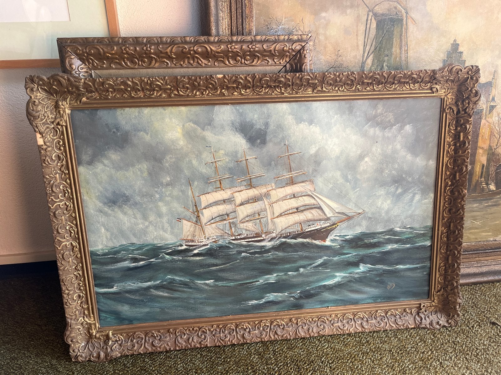zeilschip op woelige zee door Klaas Koster, Antiek en Kunst, Ophalen, Maritiem / water, Doek, Realistisch