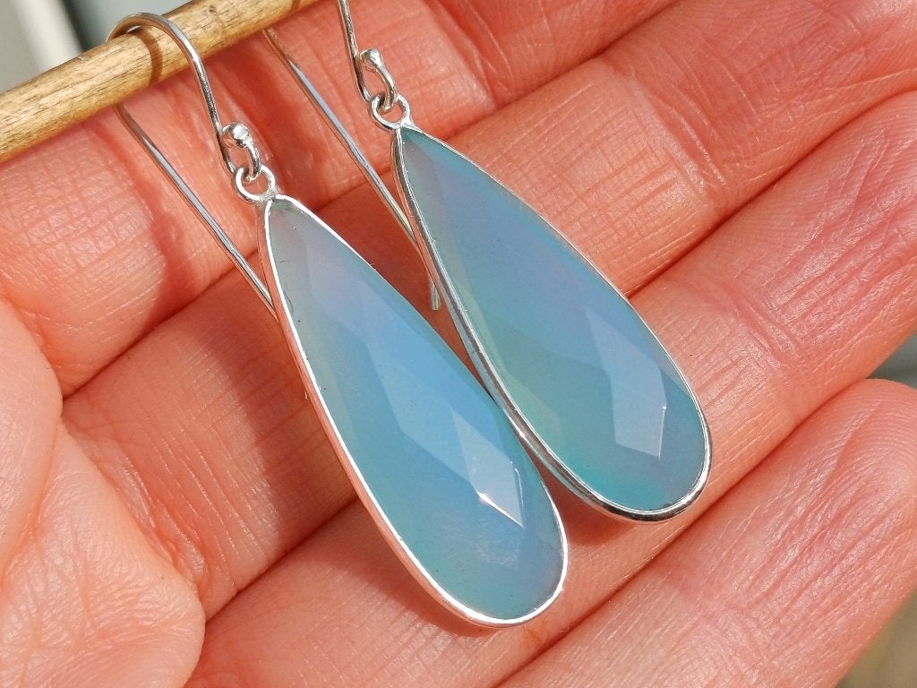 Vanoli Lange 925 zilveren oorbellen met chalcedoon, Daiva1973@hotmail.com, Hangers, Vanoli, Blauw