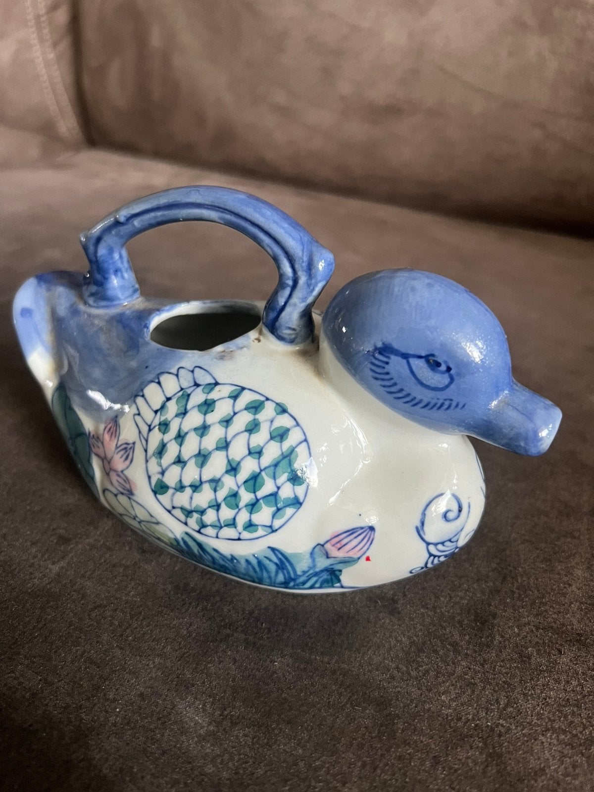 Vintage / Antiek Blauw-Wit Theepotje Chinese Eend., Antiek en Kunst, Ophalen of Verzenden