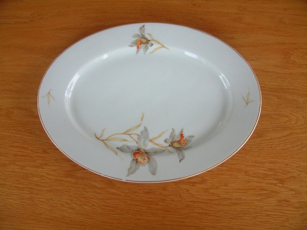 antieke schaal oranje orchidee afm.ca 33 bij 25 cm, Ophalen of Verzenden