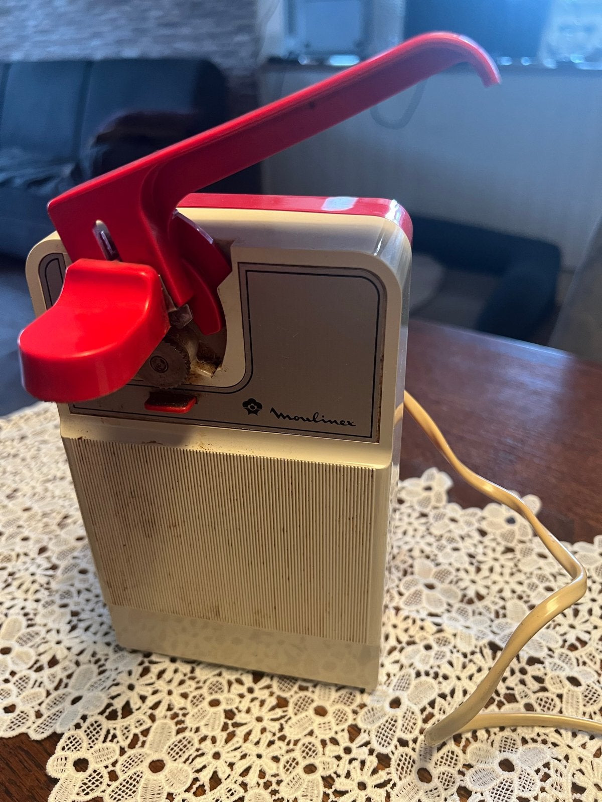 Vintage Moulinex elektrische blikkenopener met slijpfunctie, Ophalen of Verzenden, Gebruikt