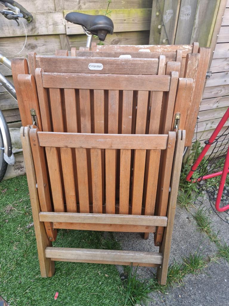 Tuintafel en 4 stoelen - opknapbeurt nodig, Ophalen, Gebruikt, Ovaal, Hout
