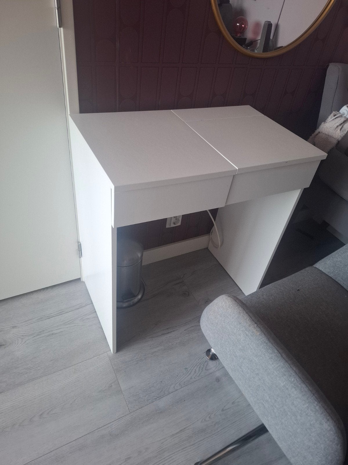 Witte kaptafel met lade en spiegel, Ophalen, Gebruikt, 50 tot 100 cm, Minder dan 100 cm
