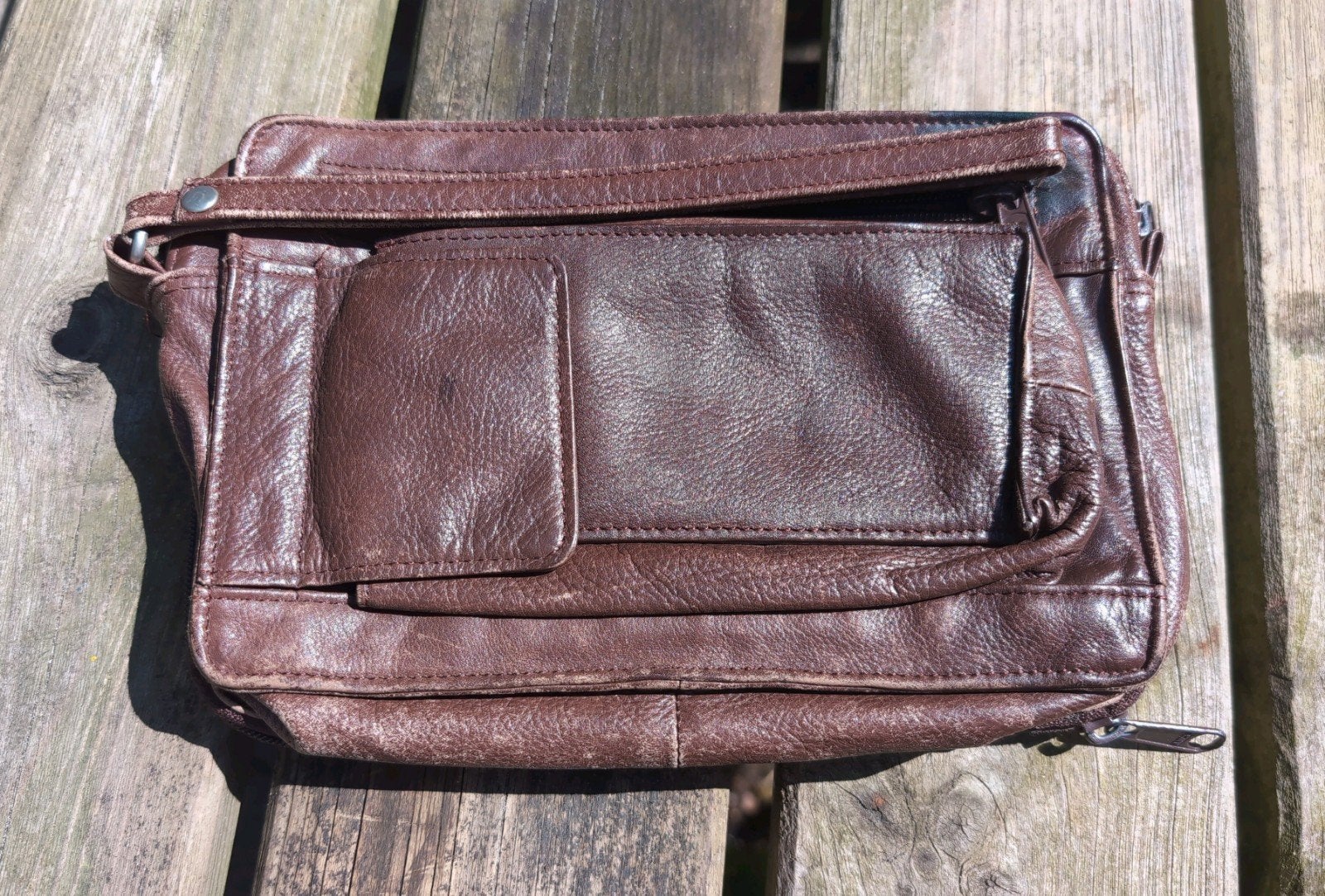 Lederen etui of tas, Ophalen of Verzenden, Gebruikt, Bruin, Leer