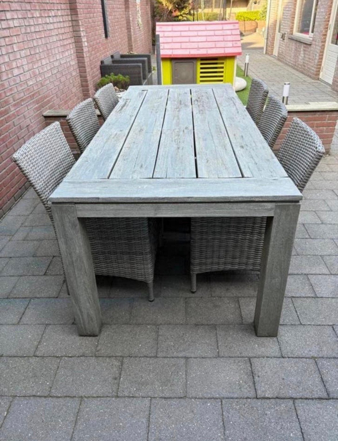 Robuuste tuinset met 6 wicker stoelen, Tuin en Terras, Tuinsets en Loungesets, Ophalen, Zo goed als nieuw, Wicker