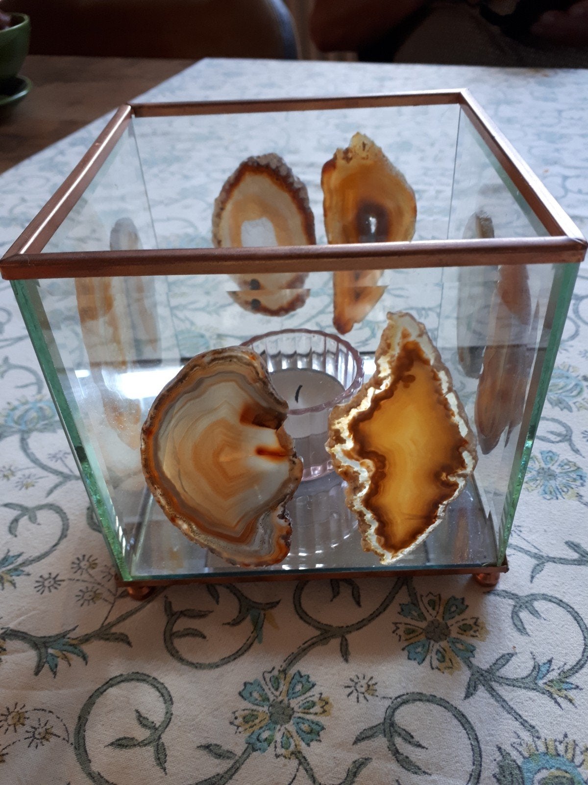 Bak van glas met Agaat schijven 12/12 cm, Ophalen of Verzenden
