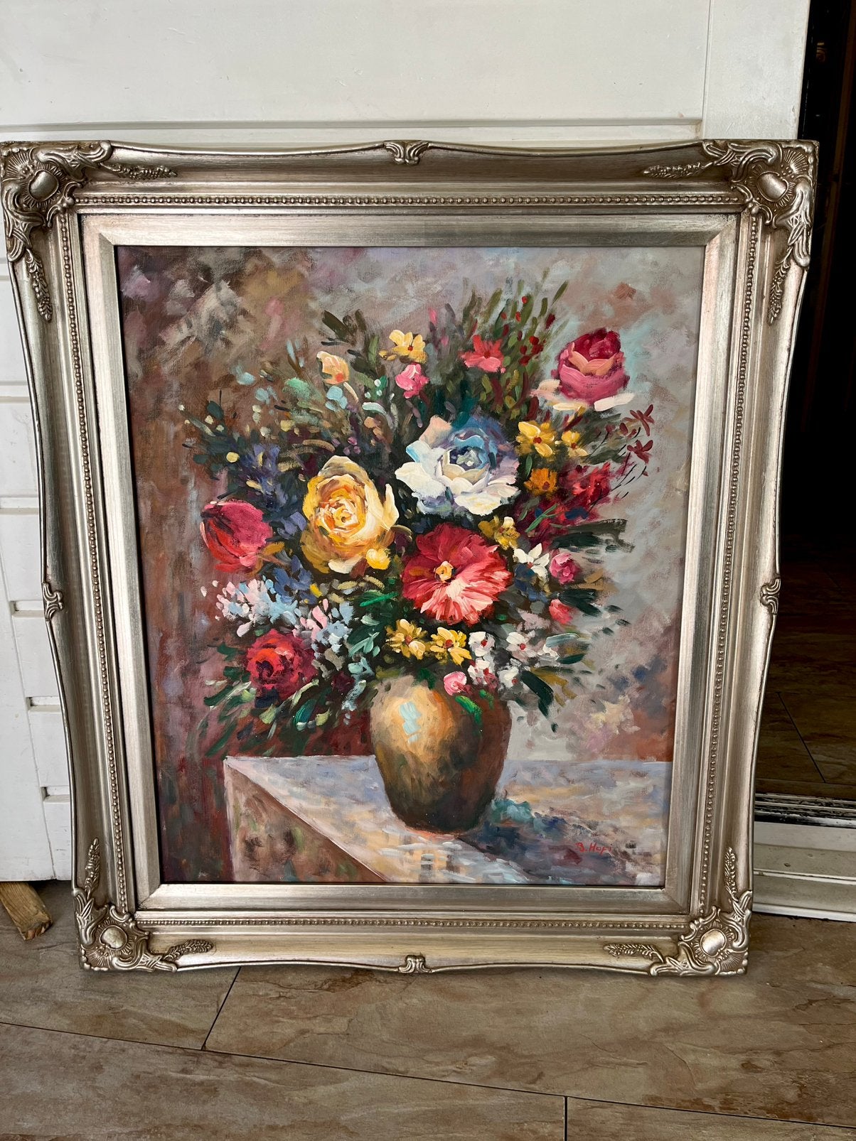 Prachtige groot olieverf bloemen schilderij, Ophalen
