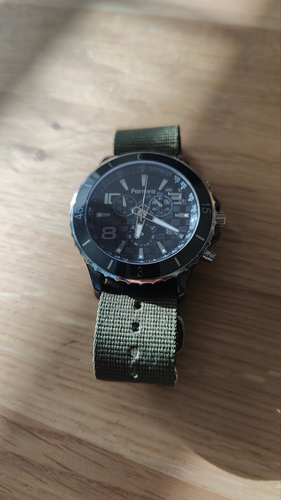 Parrera Herenhorloge met Groen NATO Bandje, Overige merken, Gebruikt, Staal, Polshorloge