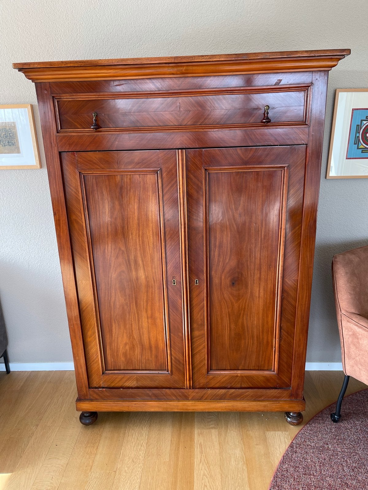 Antieke mahoniehouten kast met lade en planken, Antiek en Kunst, Ophalen