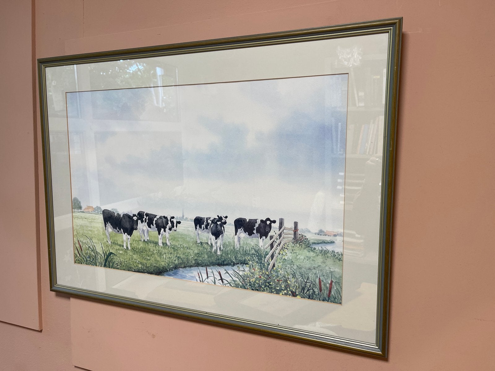 Ingelijste aquarel: Wiebe van der Zee - Koeien Nederland, Ophalen