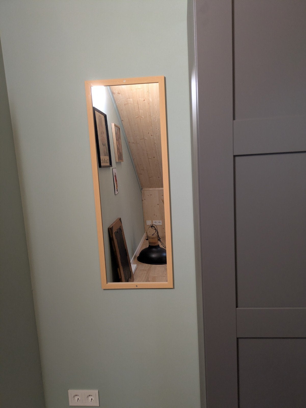 Spiegel met houten frame (94x34 cm), Huis en Inrichting, Woonaccessoires | Spiegels, Ophalen, Minder dan 50 cm, Gebruikt, Minder dan 100 cm