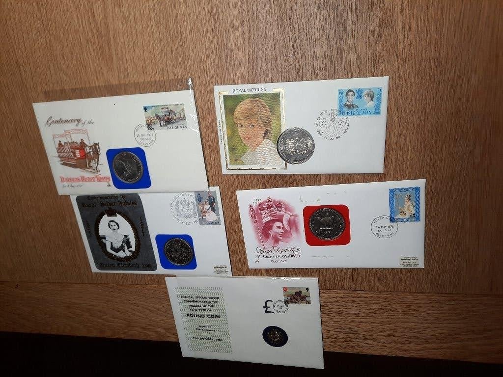 5 coin cards Isle of Man, Ophalen of Verzenden, Overige landen