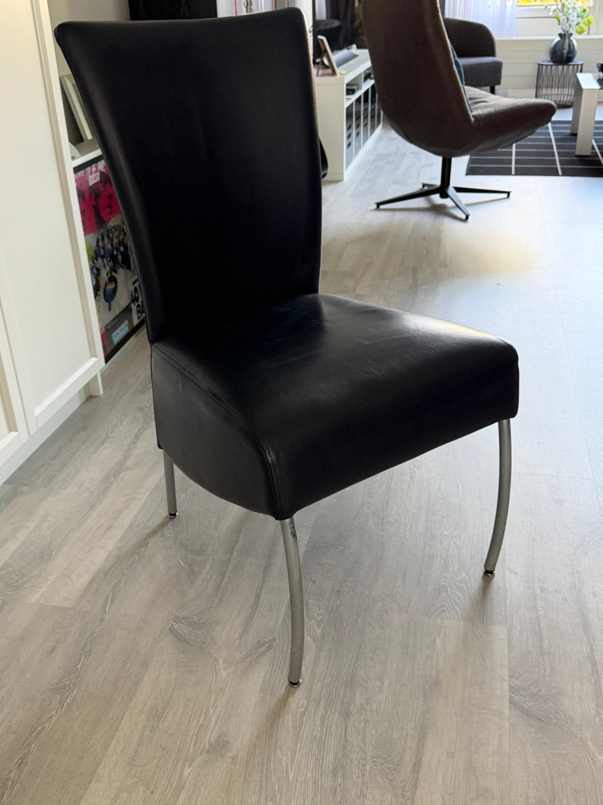 Leren donkerblauwe eetkamerstoelen 6 stuks, Huis en Inrichting, Stoelen, Ophalen, Gebruikt, Blauw, Vijf, Zes of meer stoelen