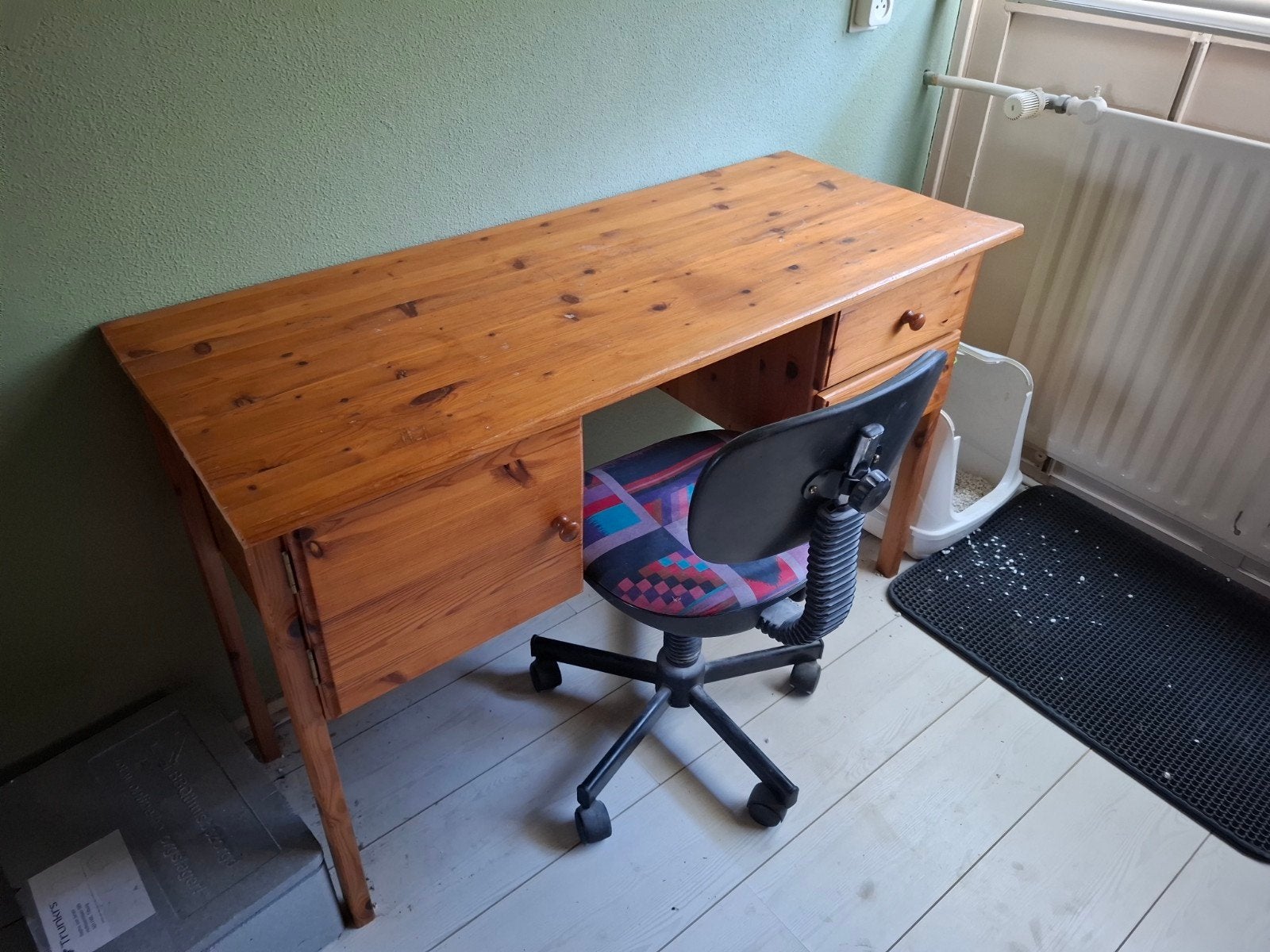 Stevig houten bureau met bureaustoel - 118x49x75 cm, Ophalen, Hout