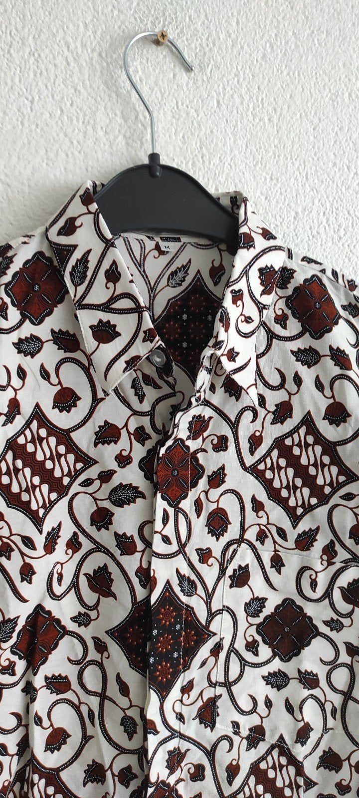 Batik overhemd - Bulan Indah - Maat M, Bulan Indah, Wit, Zo goed als nieuw, Halswijdte 39/40 (M)