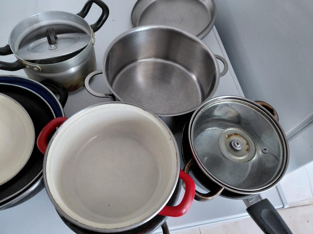 Diverse pannen - Gebruikt, Ophalen of Verzenden, Gebruikt, Rvs, Koekenpan of Braadpan