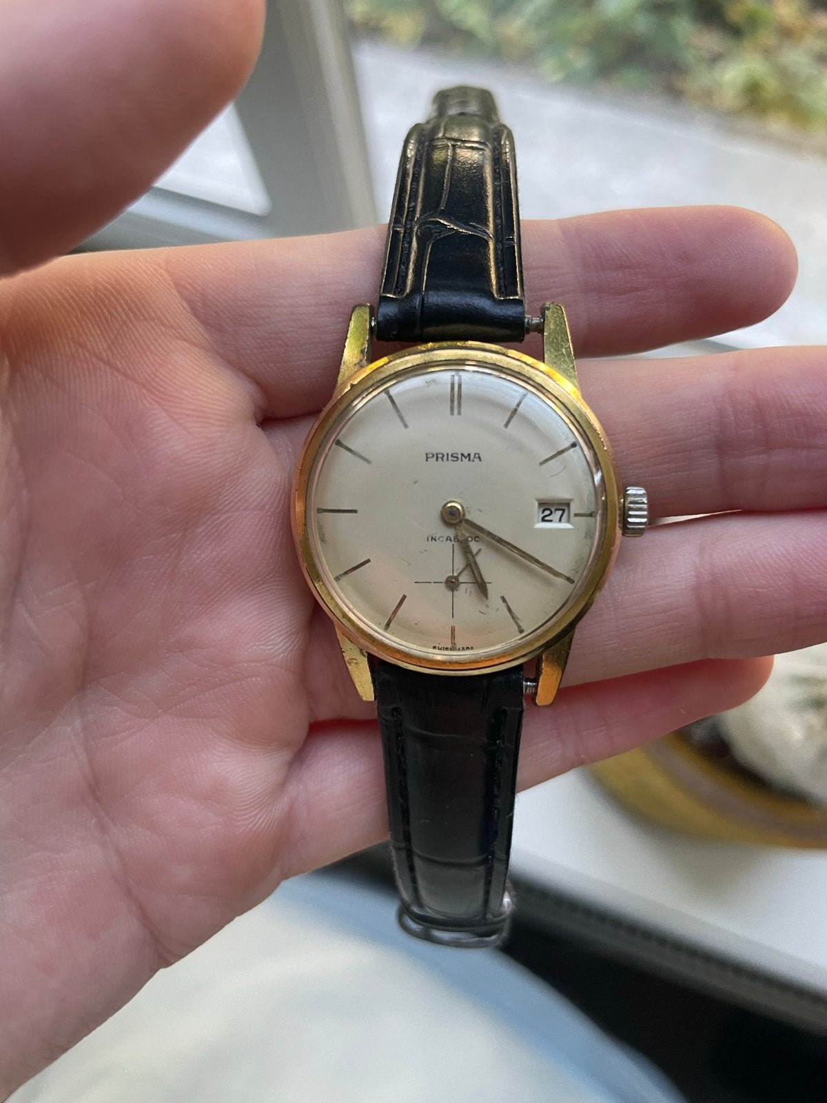 Gold plated Prisma Incabloc Polshorloge, Sieraden, Tassen en Uiterlijk, Horloges | Dames, Overige merken, Overige materialen, Polshorloge