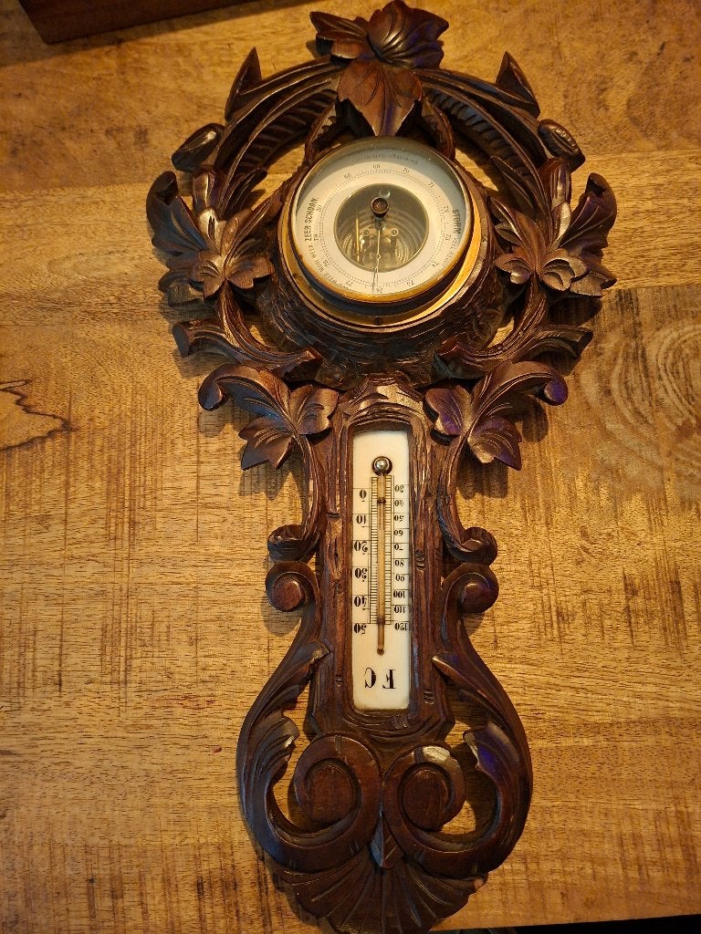 Baromether/thermometer, Gebruikt, Wandhanger, Ophalen of Verzenden, Bruin