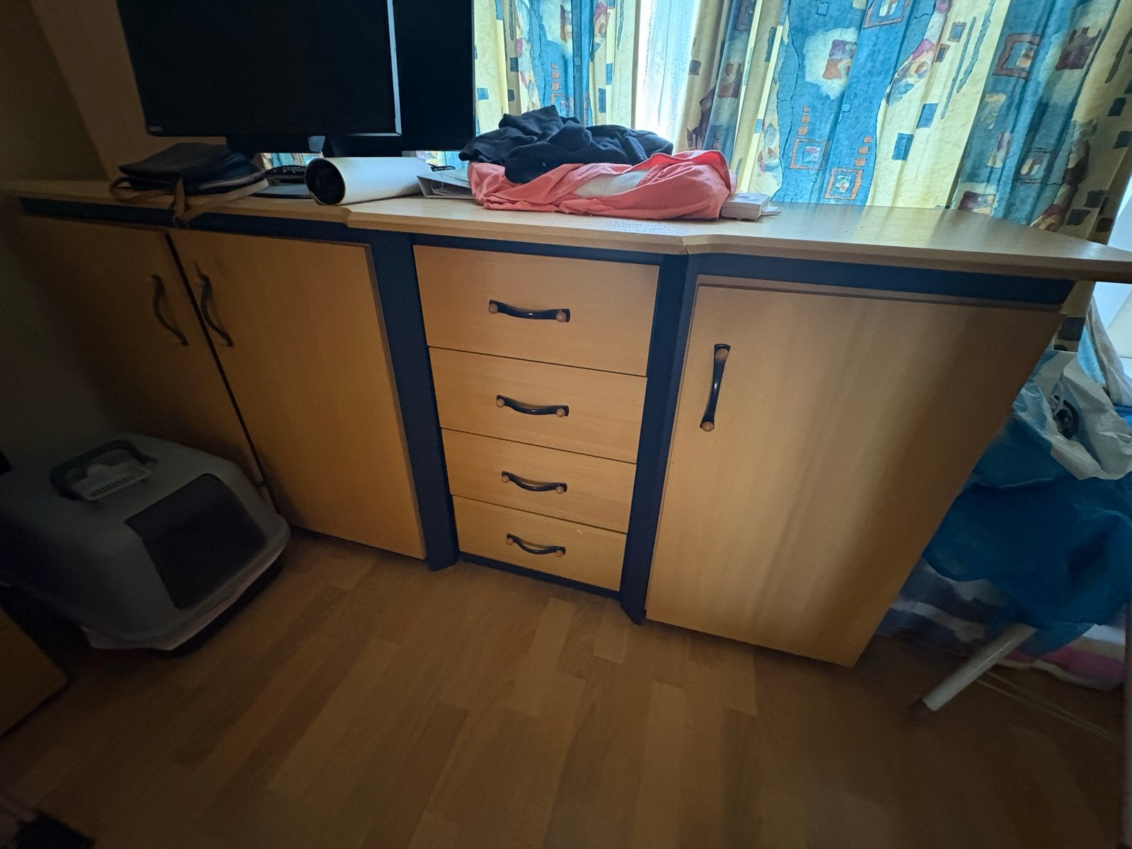Houten lage kast met lades en deuren, Ophalen, Gebruikt, 150 tot 200 cm, Met lade(s)