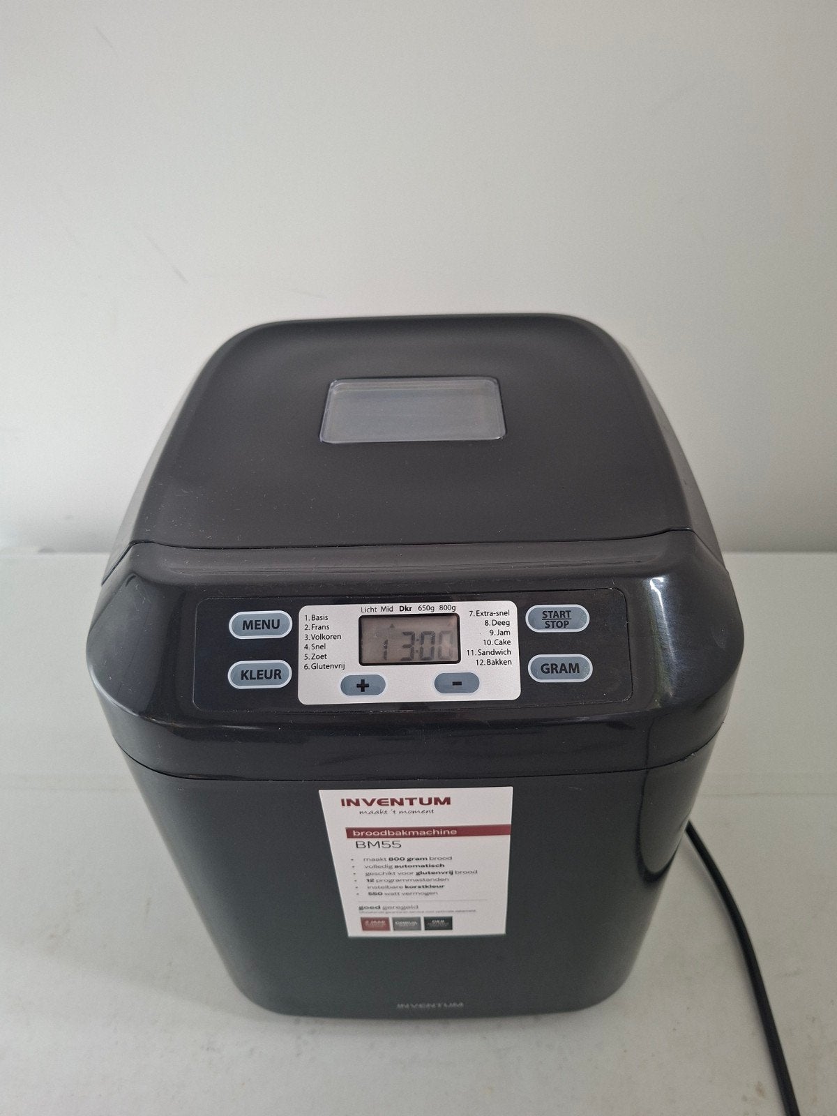 Inventum Broodbakmachine BM55, Witgoed en Apparatuur, 400 tot 800 gram deeg, Ophalen, Met timer, Kijkvenster