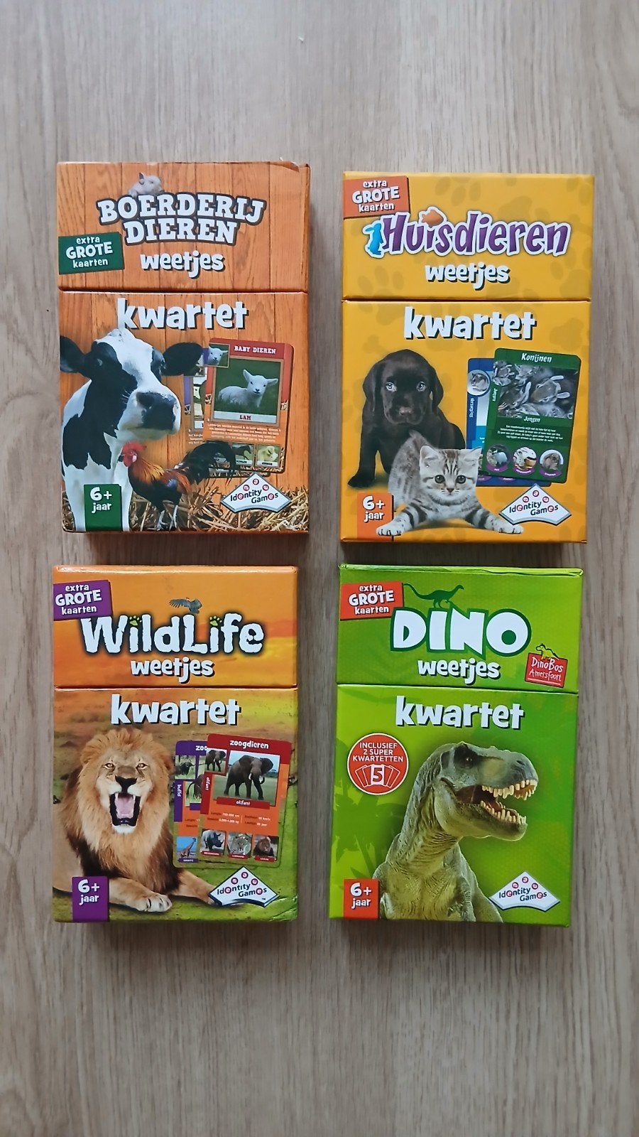 Kwartetspellen: Boerderijdieren, Huisdieren, Wildlife, Dino, Drie of vier spelers, Ophalen of Verzenden, Gebruikt, Identity Games