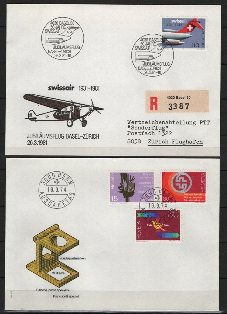 G42) 2X FDC ZWITSERLAND, Postzegels en Munten, Postzegels | Europa | Zwitserland, Verzenden, Gestempeld