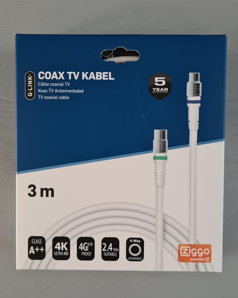 Coax TV Kabel 3 meter met haakse connectoren, Ophalen of Verzenden, Nieuw, 2 tot 5 meter, Coaxiale kabel