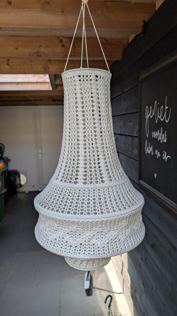 Sfeervolle gehaakte kroonluchter (exclusief lamp), Ophalen of Verzenden, Gebruikt, Overige materialen, Boho, Landelijk, Handgemaakt