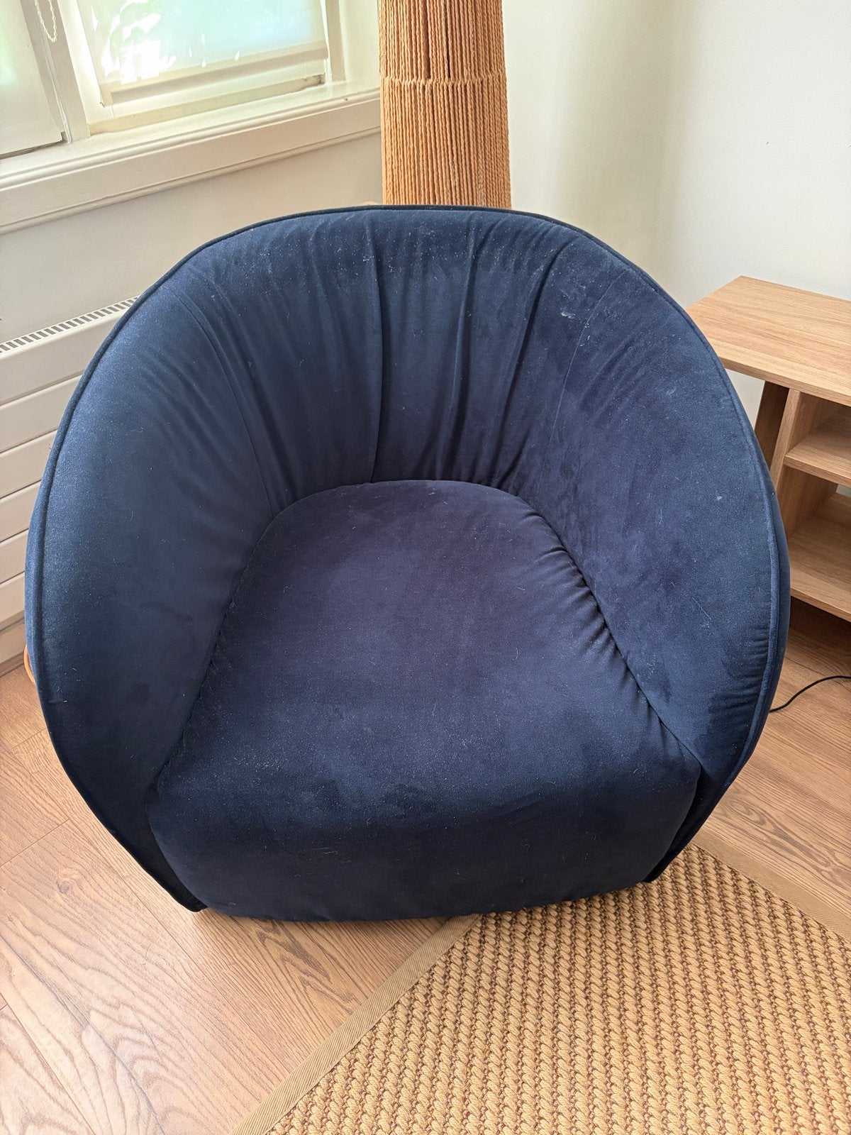 Set van 2: Donkerblauwe fluwelen fauteuils, Ophalen, Gebruikt, Twee, Blauw