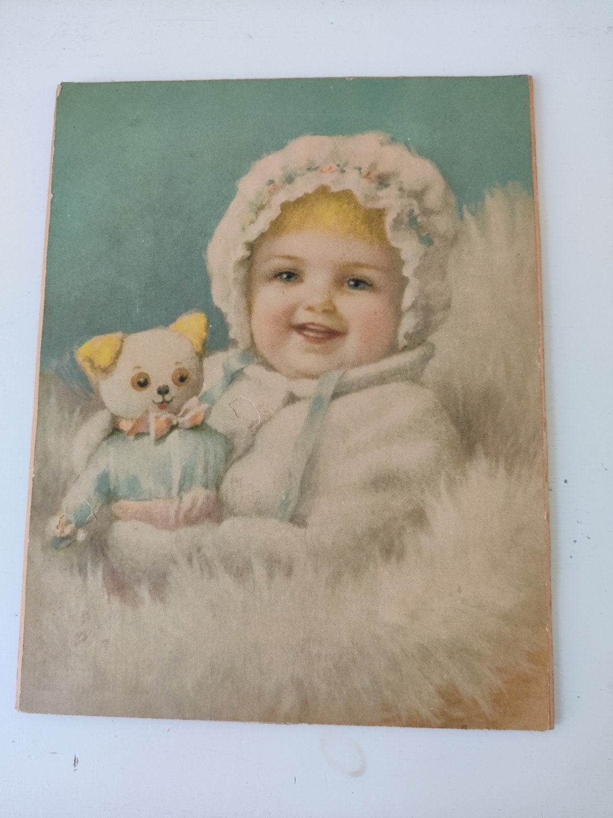 Vintage pastel baby prent op karton, Ophalen of Verzenden, 2000 tot heden