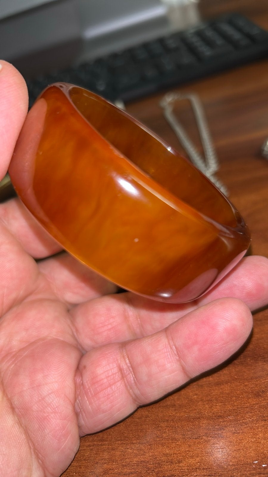 Vintage Bakelieten Armband - Amberkleurig, Verzenden, Gebruikt, Bruin, Kunststof of Plastic
