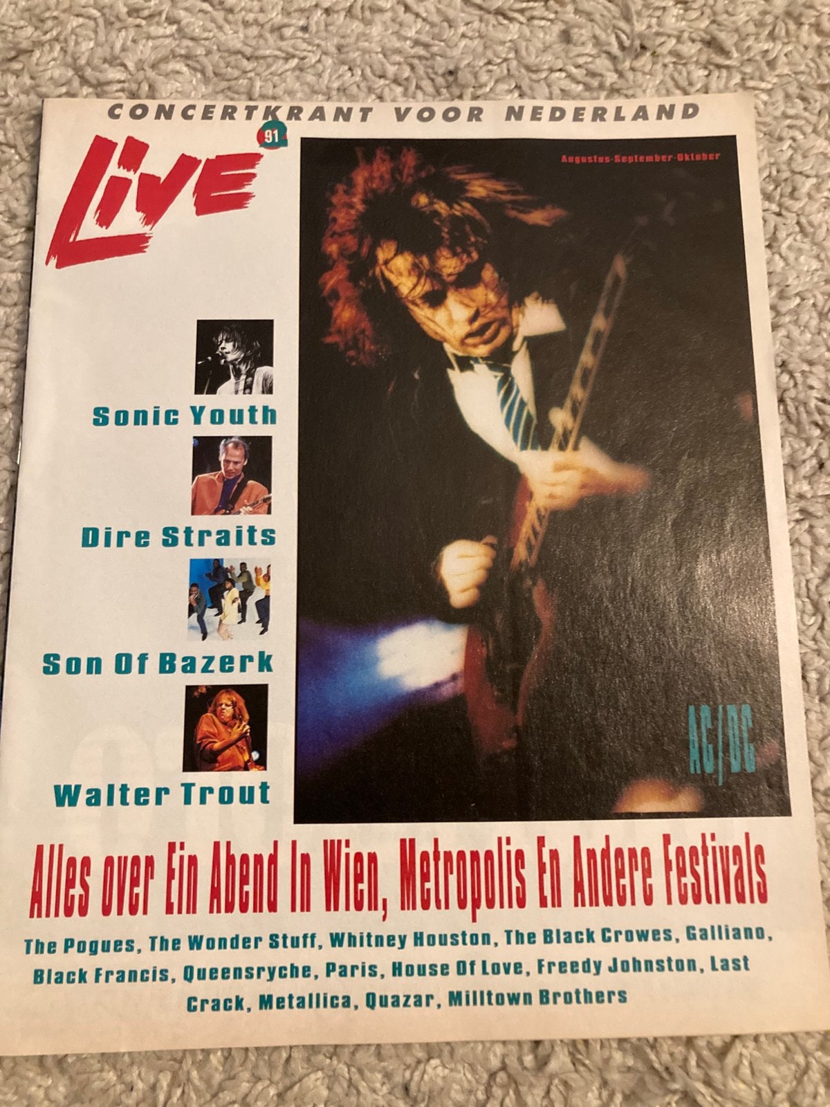 LIVE krant 1991 METALLICA Dire Straits AC/DC Sonic Youth, Boeken, Ophalen of Verzenden, Muziek, Film of Tv