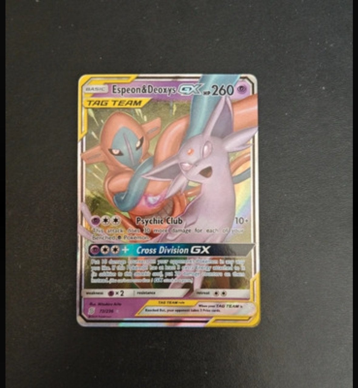 Espeon & Deoxys GX TAG TEAM Pokémon kaart, Ophalen, Zo goed als nieuw, Losse kaart