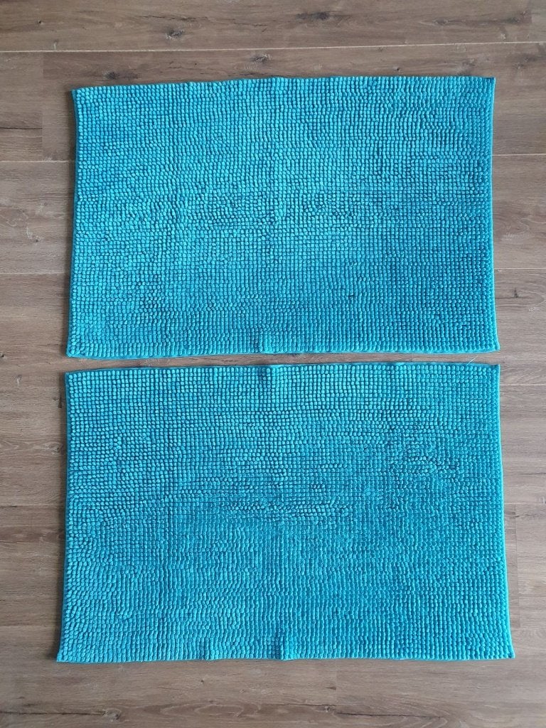 2 warme intens blauwe douchematten van 60 cm bij 90 cm, Ophalen of Verzenden, Nieuw, Blauw, Badmat