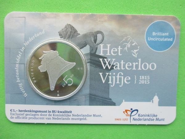 (vaw4093) Coincard 2015 Waterloo Vijfje BU, Ophalen of Verzenden, Koningin Beatrix, Euro's, Setje