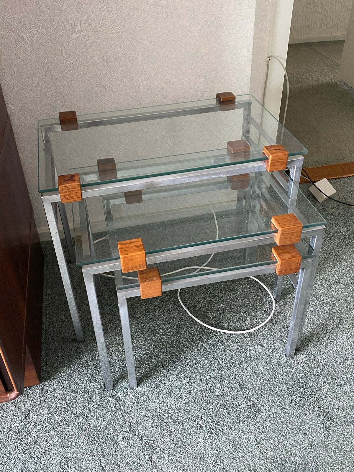 SET VAN 3 VINTAGE SCANDINAVISCHE NESTTAFELS JAREN 60, Ophalen, Gebruikt, Rechthoekig, Glas