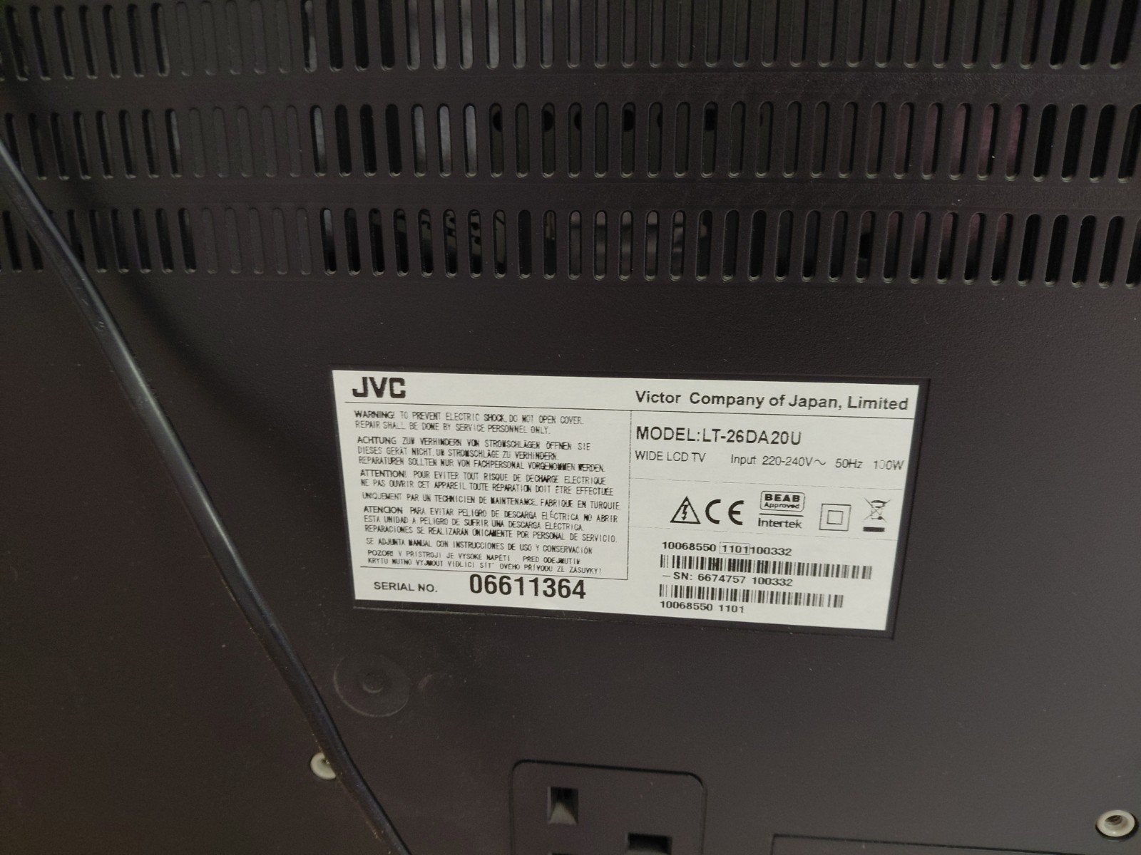 JVC LT-26DA20U LCD TV - 66 cm beelddiagonaal, Gebruikt, 50 Hz, 60 tot 80 cm, Ophalen