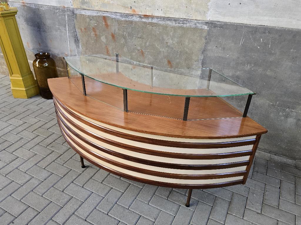 Vintage Toonbank | Mid Century Winkel Vitrine Balie Counter, Huis en Inrichting, Kasten | Vitrinekasten, Met plank(en), Gebruikt