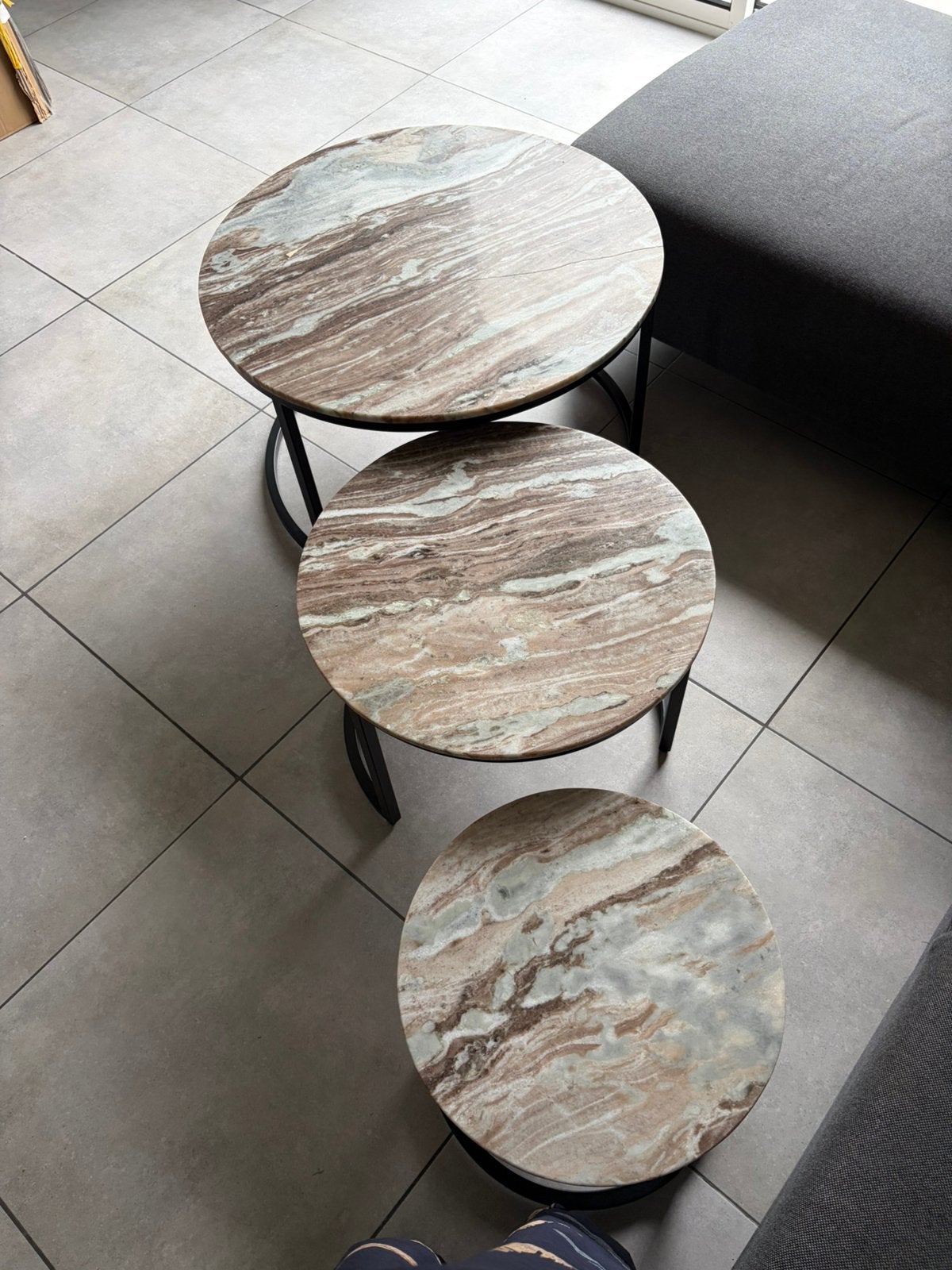 3 delig set Echt Marmer salontafel, Ophalen, Gebruikt, Rond, Overige materialen