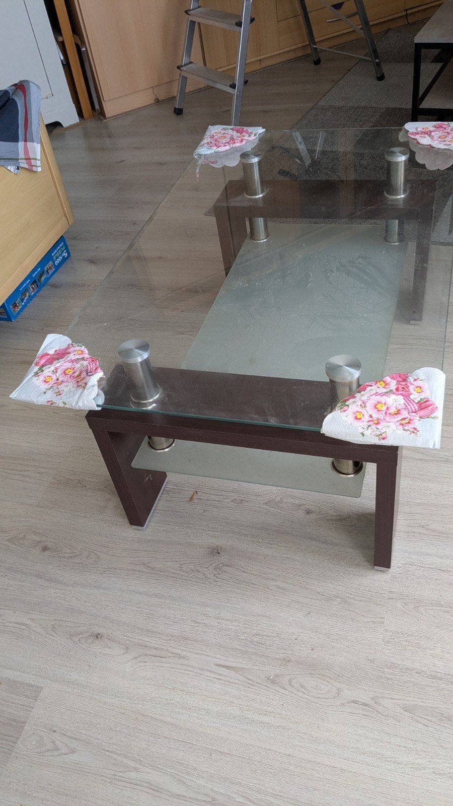 salontafel met 2 glasplaten 140/70/45hoog, Huis en Inrichting, Tafels | Salontafels, Ophalen, 100 tot 150 cm, 50 tot 100 cm, Glas
