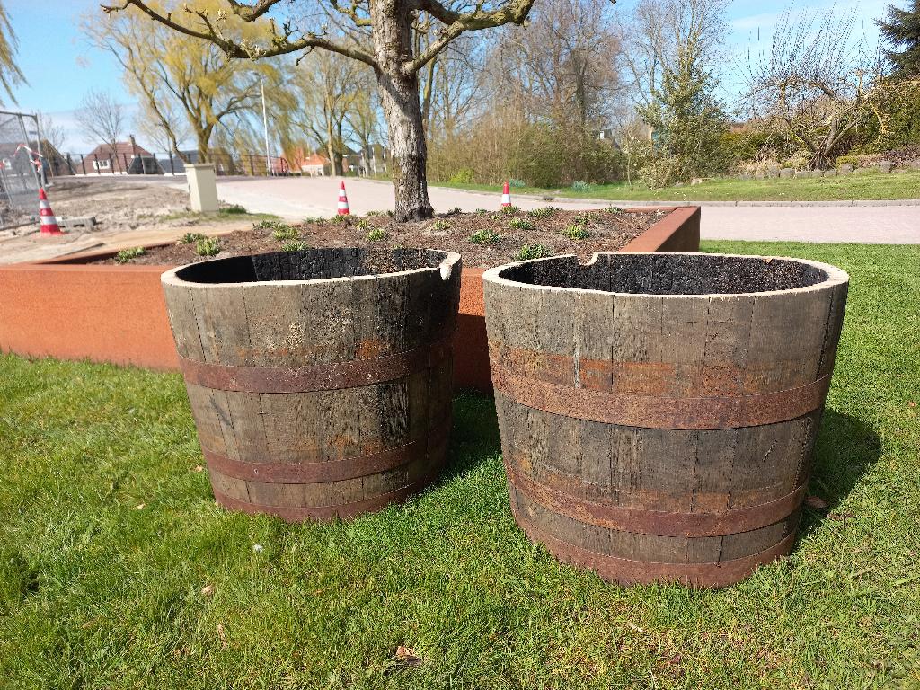 Half Whiskeyvat Eikenhouten Bloembak Plantenbak 62.5 liter, Ophalen, Rond, Nieuw, Balkon