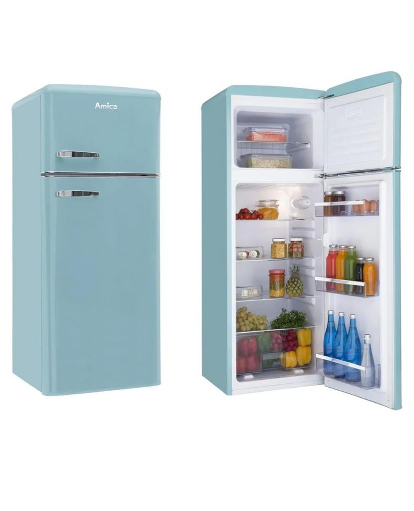 Amica retro koelkast met vriesvak turquoise, Witgoed en Apparatuur, Gebruikt, 200 liter of meer, Ophalen of Verzenden, 140 tot 160 cm