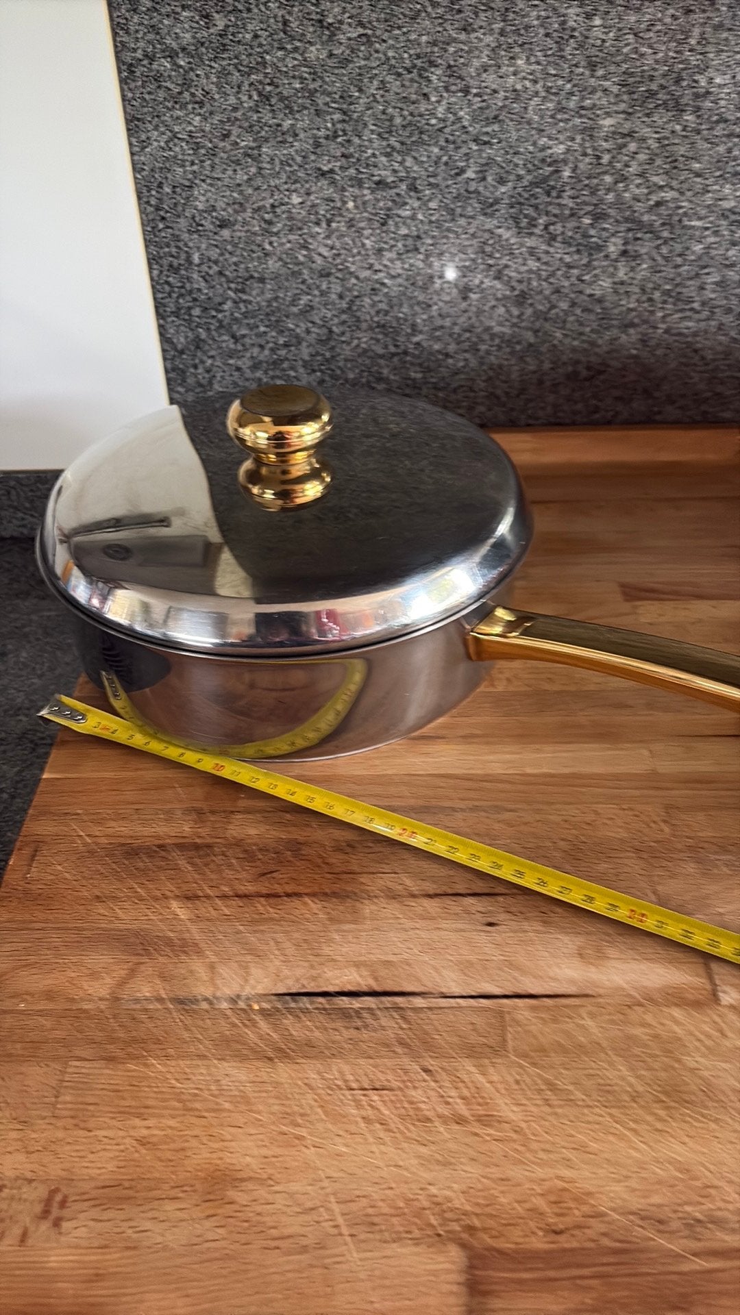 Vintage BK hapjespan jaren 90 met messing handvatten, Ophalen, Rvs, Koekenpan of Braadpan